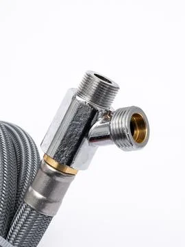 Modern pull-down kitchen faucet on white background Foto stock