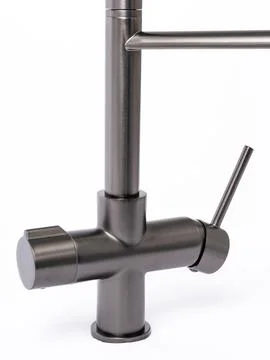 Modern pull-down kitchen faucet on white background Stock-Fotos