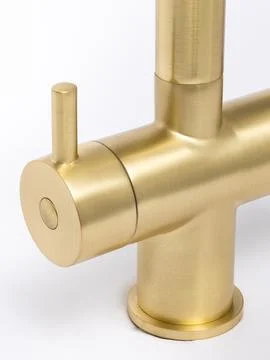 Modern pull-down kitchen faucet on white background Stock Photos