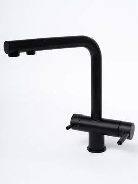 Modern pull-down kitchen faucet on white background Foto stock