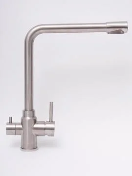 Modern pull-down kitchen faucet on white background Stock Photos