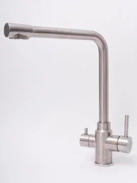 Modern pull-down kitchen faucet on white background 스톡 사진