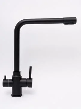 Modern pull-down kitchen faucet on white background Stock Photos