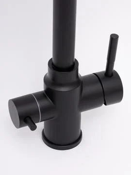 Modern pull-down kitchen faucet on white background Foto stock