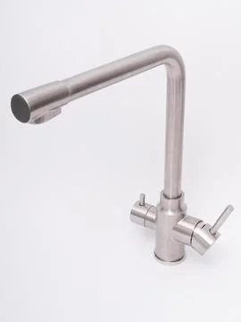Modern pull-down kitchen faucet on white background Stock-Fotos