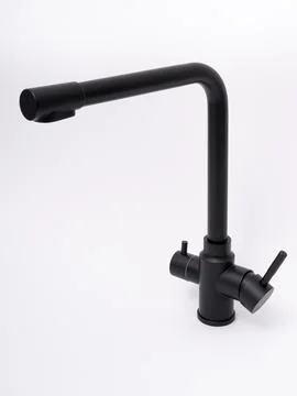 Modern pull-down kitchen faucet on white background 스톡 사진