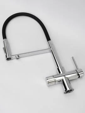 Modern pull-down kitchen faucet on white background 스톡 사진