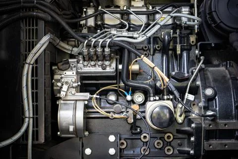 This modern pumping station engine features an array of components, showcasin Stock Photos