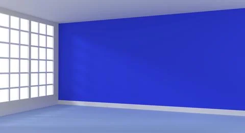 Modern puristic blue room with an empty wall! Business concept background, 3d Stock Illustration