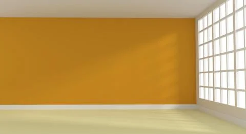 Modern puristic orange room with an empty wall! Business concept background, 3d Stock Illustration