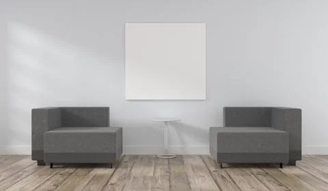 Modern puristic room with a blank mock up poster on a gray wall Stock Illustration
