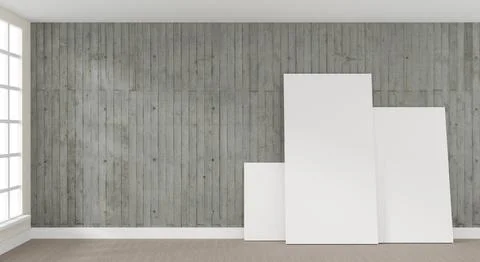 Modern puristic room with an empty poster on a concrete wall! Business concept Stock Illustration