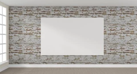 Modern puristic room with an empty poster on a brick wall! Business concept Stock Illustration