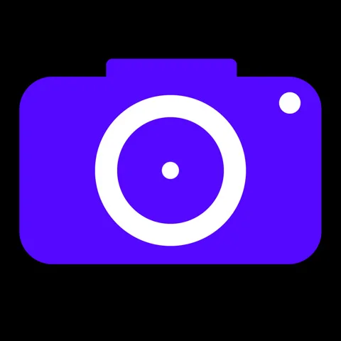 Modern purple camera icon with pood5 lens label Stock Footage 332042379