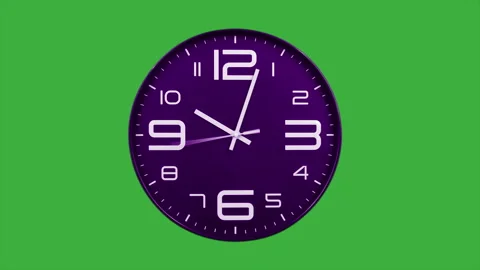 Modern purple clock face moving fast forward timelapse green screen chroma key Stock Footage 127372457