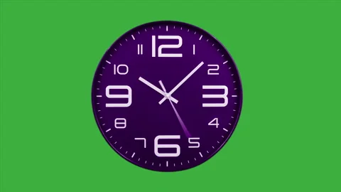Modern purple clock face moving fast forward timelapse green screen chroma key Stock Footage 127372689