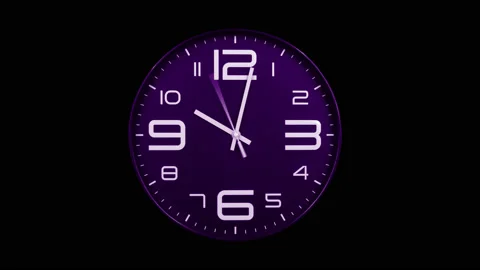 Modern purple clock face moving fast forward time lapse Stock Footage 127384874