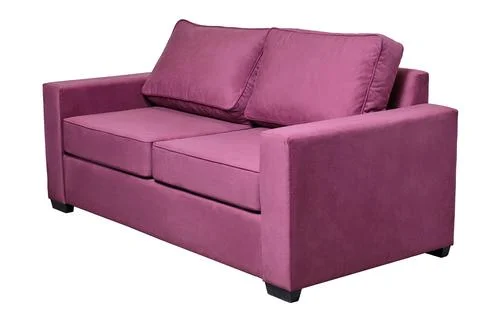 Modern purple fabric sofa isolated on white, side view. contemporary couch Stock Photos