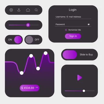 Modern purple gradient mobile user interface dashboard elements set 库存插图