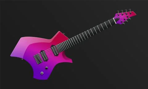 Modern Purple Seven String Electric Guitar. Easy Color Change. Vector EPS10 Stock Illustration