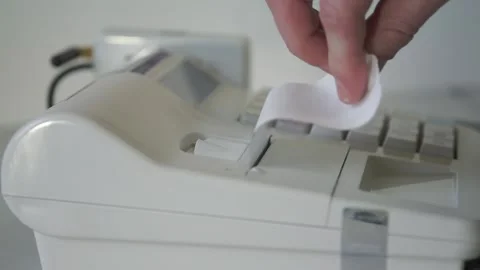 Modern push button cash register. Sales person entering amount on cash register Stock Footage 167408024