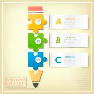 Modern puzzle pencil infographic elements イラスト素材