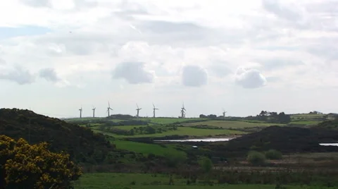 Modern quick windmills in Anglesey Stock Footage 33846020