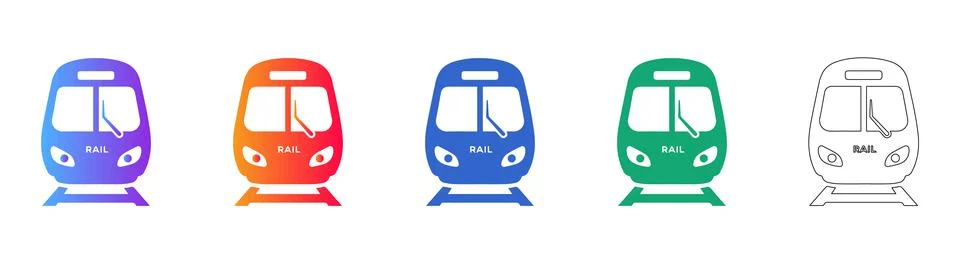 Modern Rail Train Front View Icons Set Stock Illustration