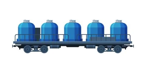 Modern Railway Cisterns, Freight Train, Side View, Railroad Transportation Flat Stock Illustration