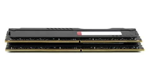 Modern RAM memory modules with black radiator Stock Photos