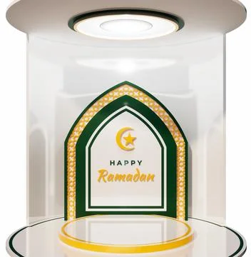 Modern Ramadan Podium Display with Islamic Arch and Golden Crescent Stock Illustration