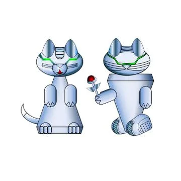 Modern realistic cat robots. Vector. Arrangement Valentine s day. Stock Illustration