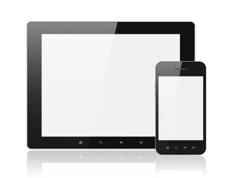 Modern realistic digital tablet pc with smartphone Stock Photos