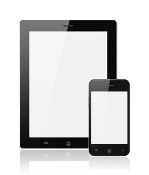Modern realistic digital tablet pc with smartphone Stock Photos