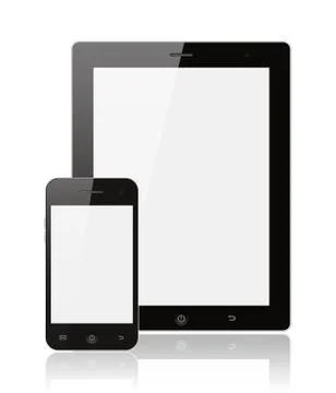 Modern realistic digital tablet pc with smart phone Stock Photos