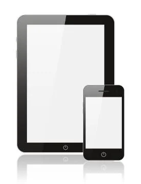 Modern realistic digital tablet pc with smart phone Stock Photos