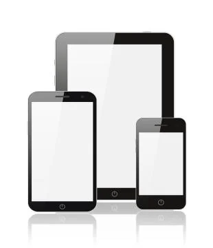 Modern realistic digital tablet pc with smart phones Stock Photos