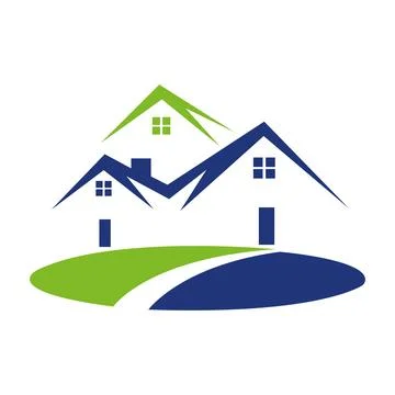 Modern realistic logo design featuring a green and blue house Real Estate Logo D Stock Illustration