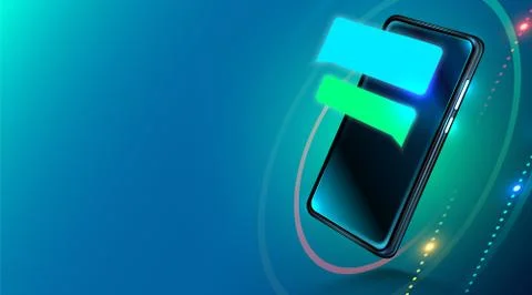 Modern realistic smartphone with empty chat bubbles on screen. Message or sms on Stock Illustration