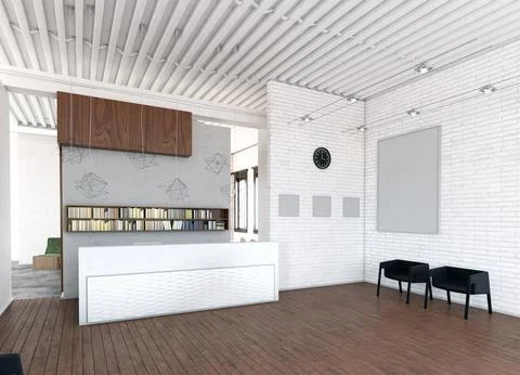 Modern reception area 3d Stock Illustration
