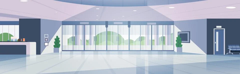 Modern reception area empty no people lobby contemporary hotel hall interior Stock Illustration