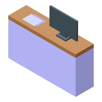 Modern reception desk with computer showing blank screen Stockillustratie
