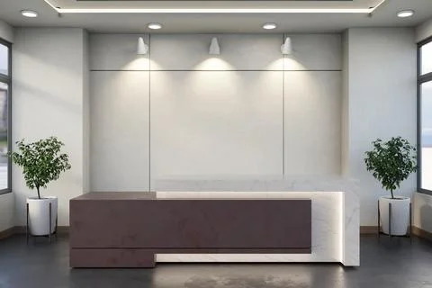 Modern Reception Desk with Marble Counter and Spotlight Wall in Office Lobby Stock Illustration