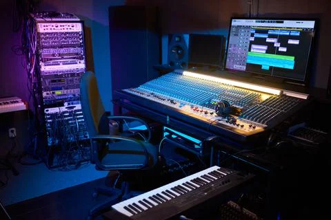 Modern recording studio with computer Stock Photos