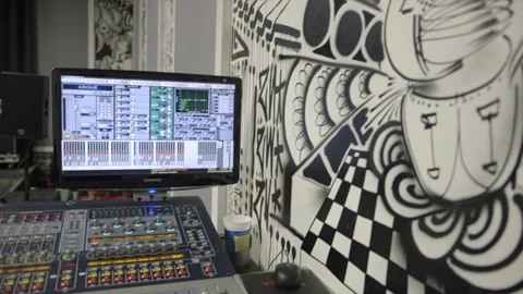 Modern Recording Studio Mixing Board Stock Footage 258673188