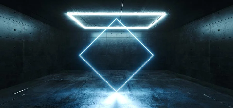 Modern Rectangle Shaped Neon Sci Fi Futuristic Club Dance Stage Neon Laser Ab Stock Illustration