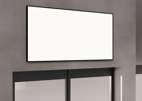 A modern rectangular blank signboard on a textured grey wall above a entry イラスト素材