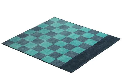 Modern rectangular green and blue rug with a checked pattern. 3d render Illustrazione stock