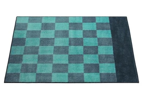 Modern rectangular green and blue rug with a checked pattern. 3d render Illustrazione stock