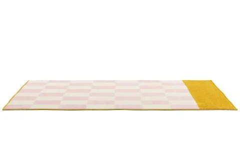 Modern rectangular pink and yellow rug with a checked pattern. 3d render Illustrazione stock